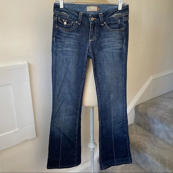 Paige Premium Denim Pico Flare Leg Low Rise Blue Jeans EUC Size 26 - Picture 1 of 7
